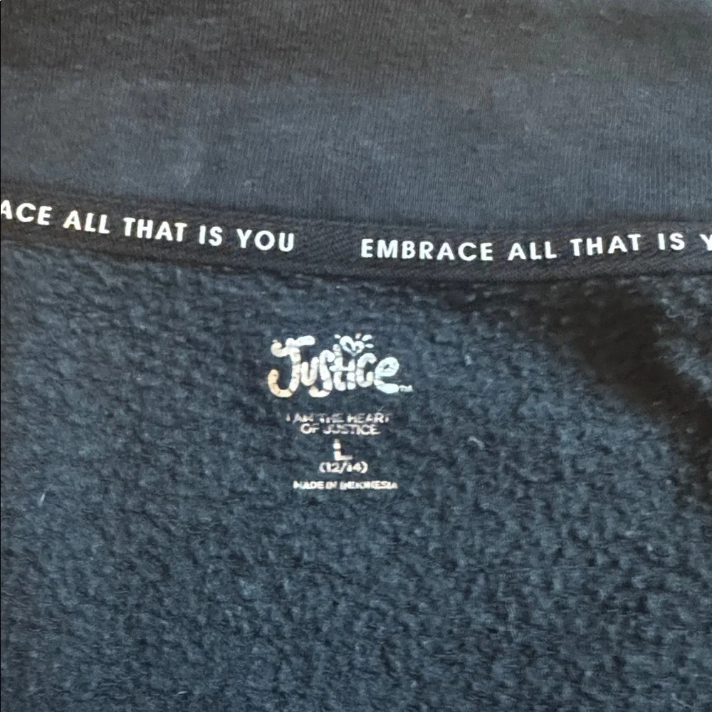 Justice sweatshirt size 12 to 14 black sequins rainbow lettering streetwear
